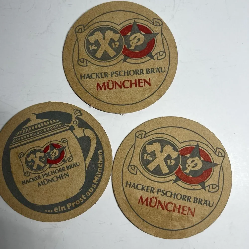 Lot of 3 Vintage Hacker-Pschorr Bräu München Beer Coasters Germany As Is